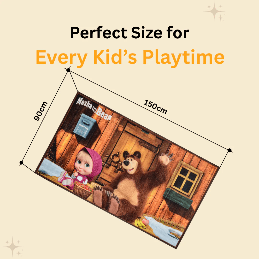 Masha and The Bear Kids Bath Towel and Kids Carpet Combo - Pack of 2 by Athom Living - Athom Living