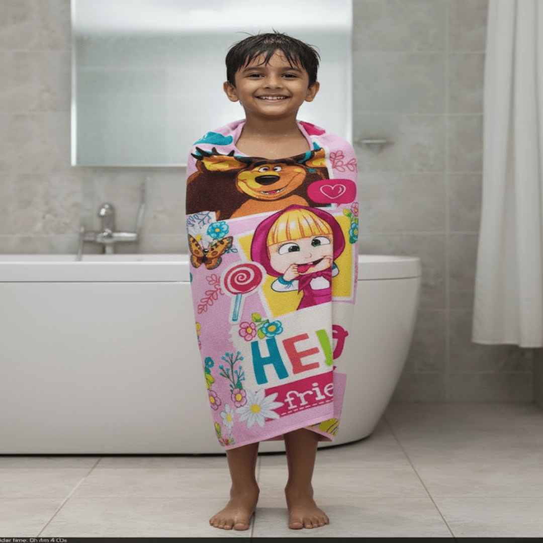 Masha and The Bear Kids Bath Towel and Kids Carpet Combo - Pack of 2 by Athom Living - Athom Living