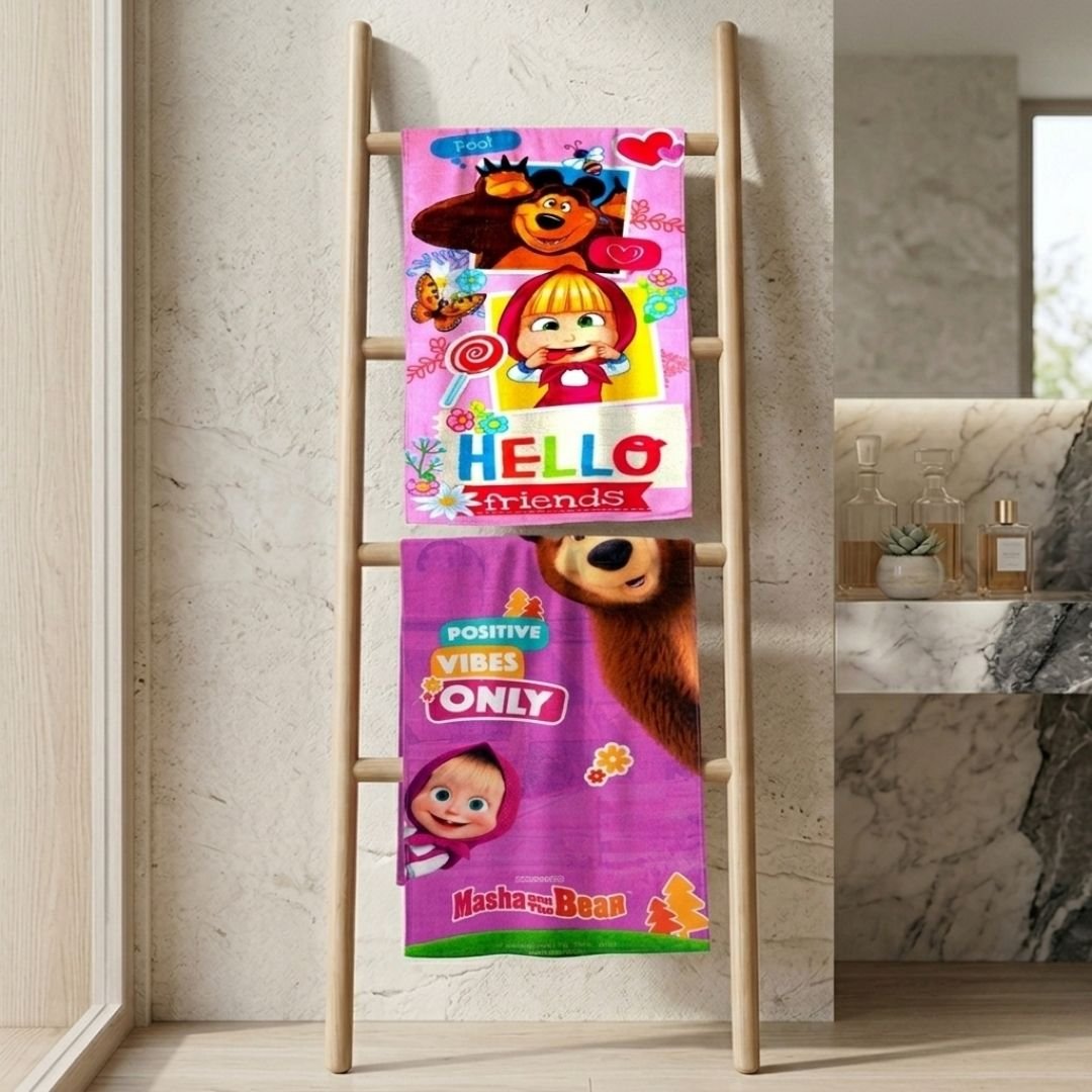Masha And The Bear Kids Bath Towel Pack of 2 Soft Absorbent Design Set by Athom Living - Athom Living
