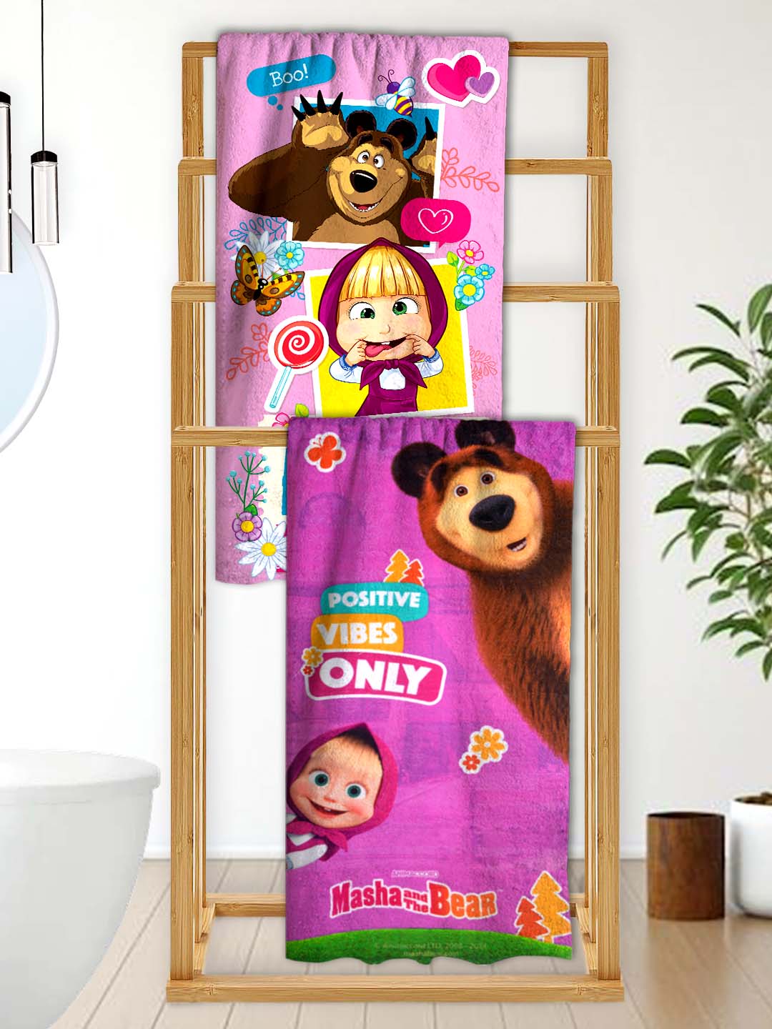 Masha And The Bear Kids Bath Towel Pack of 2 Soft Absorbent Design Set by Athom Living - Athom Living
