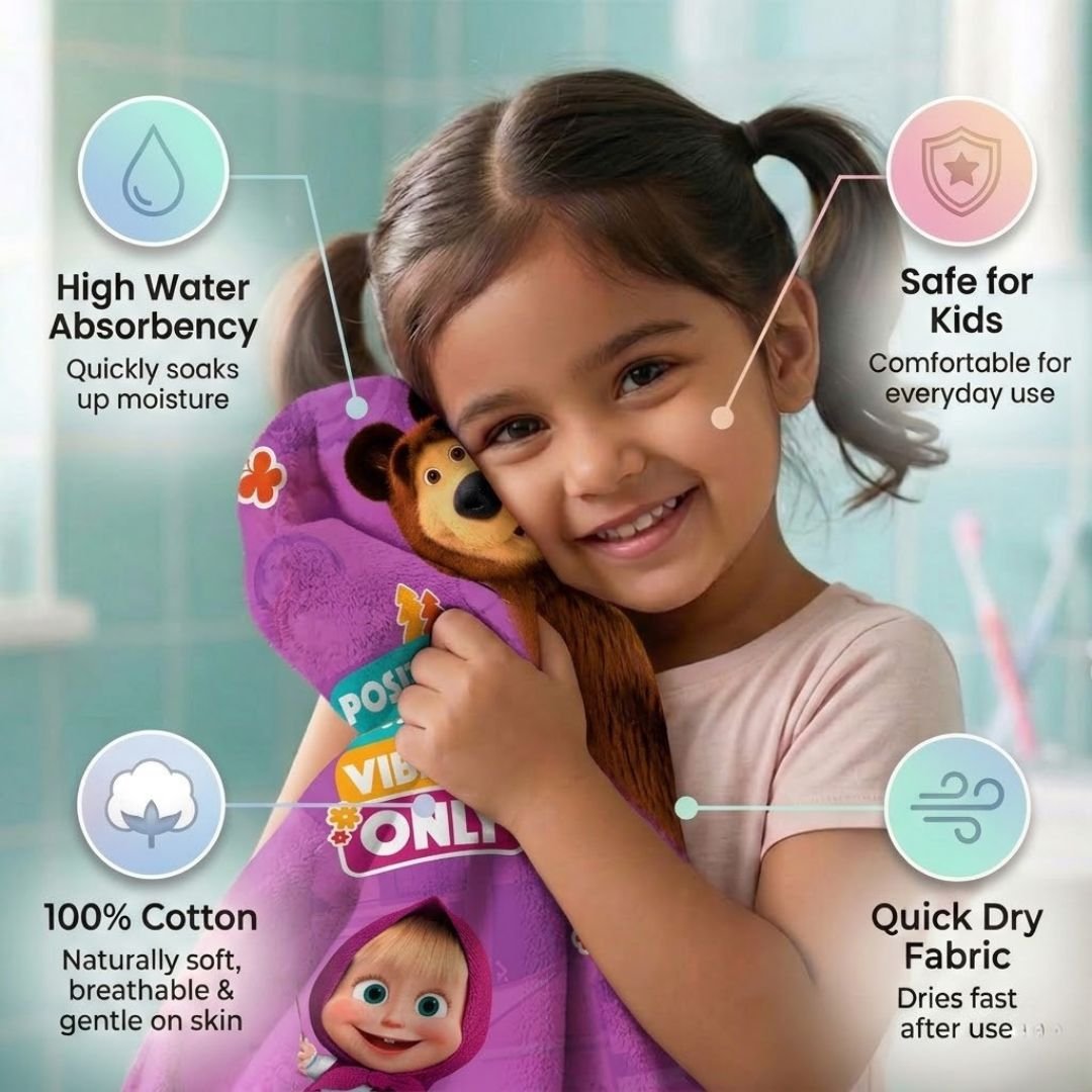 Masha And The Bear Kids Bath Towel Pack of 2 Soft Absorbent Design Set by Athom Living - Athom Living