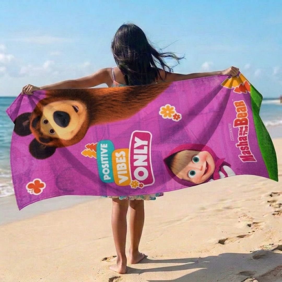Masha and The Bear Kids Cotton Bath Towel by Athom Living - Athom Living