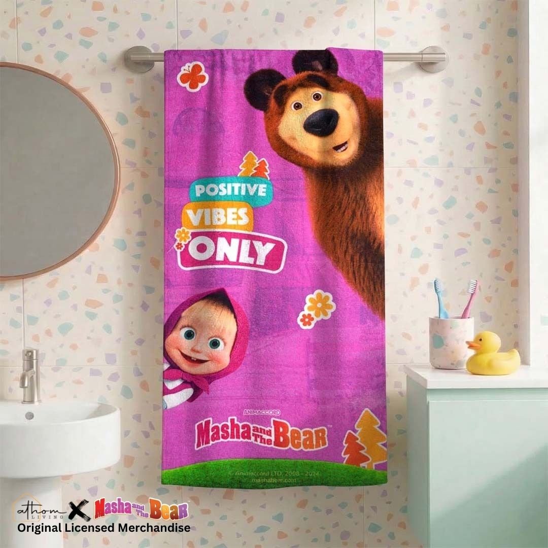 Masha and The Bear Kids Cotton Bath Towel by Athom Living - Athom Living
