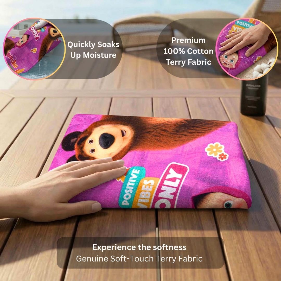 Masha and The Bear Kids Cotton Bath Towel by Athom Living - Athom Living