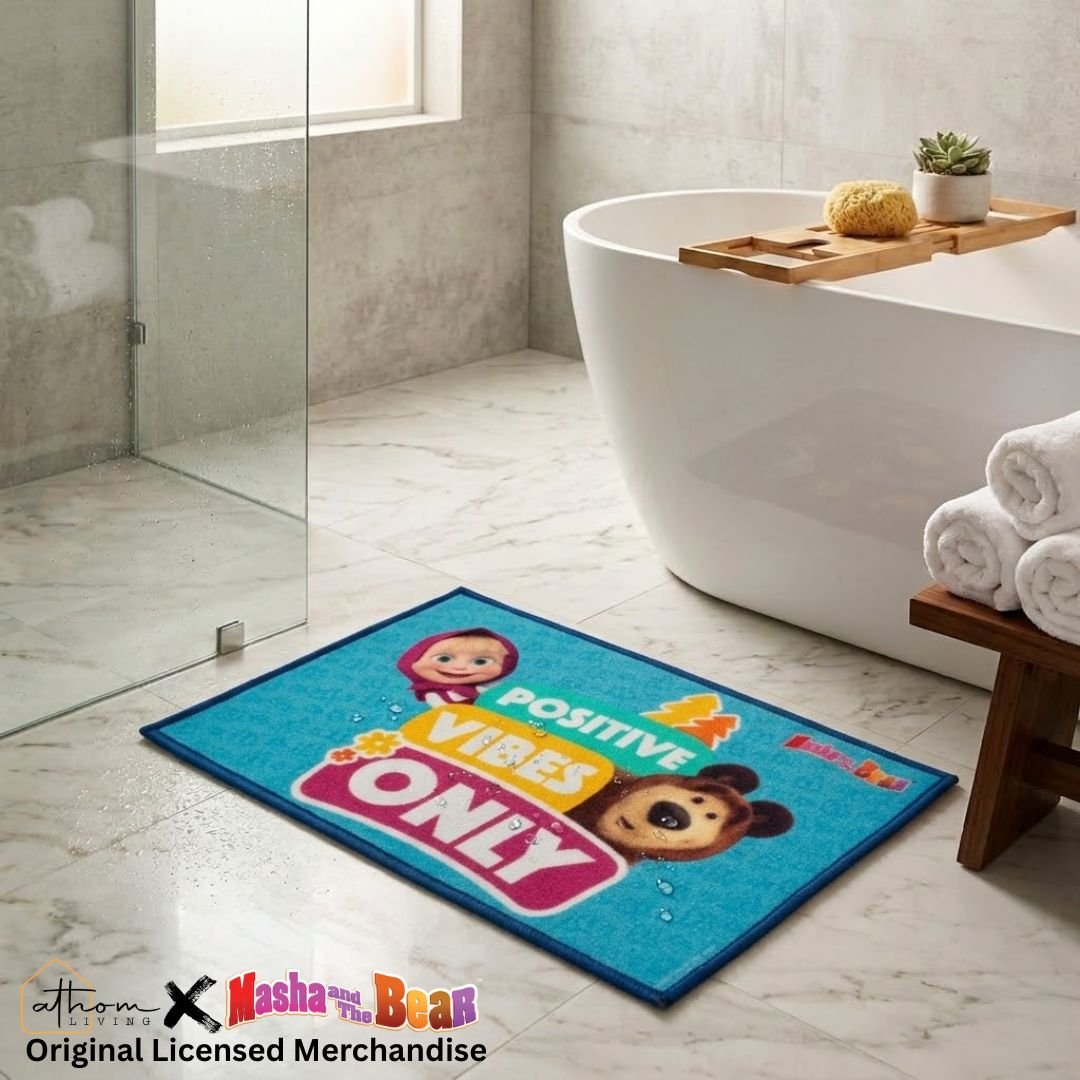 Masha and The Bear "Positive Vibes Only" Anti - Slip Kids Bathmat by Athom Living - Athom Living