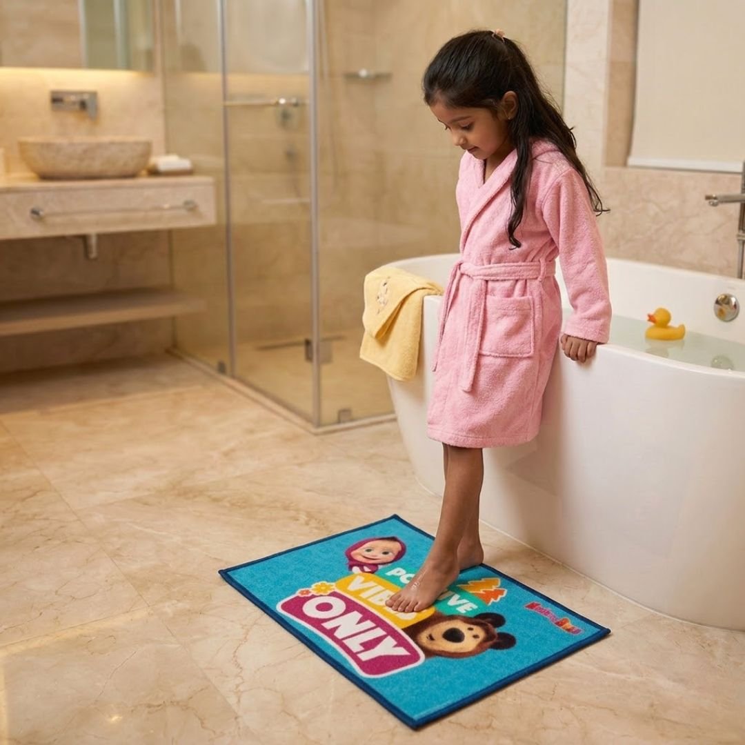 Masha and The Bear "Positive Vibes Only" Anti - Slip Kids Bathmat by Athom Living - Athom Living