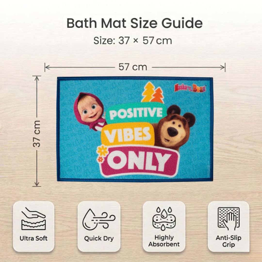 Masha and The Bear "Positive Vibes Only" Anti - Slip Kids Bathmat by Athom Living - Athom Living