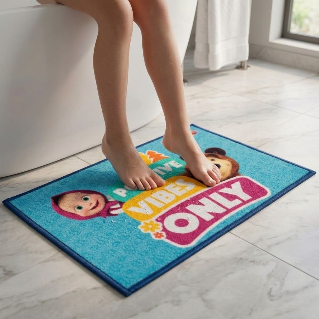 Masha and The Bear "Positive Vibes Only" Anti - Slip Kids Bathmat by Athom Living - Athom Living
