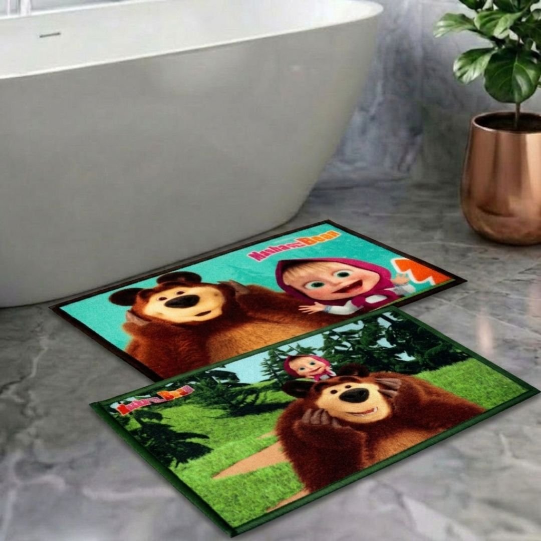 Masha & The Bear Anti - Slip Bathmat – Set of 2 – "Every Step is a New Story" by Athom Living - Athom Living