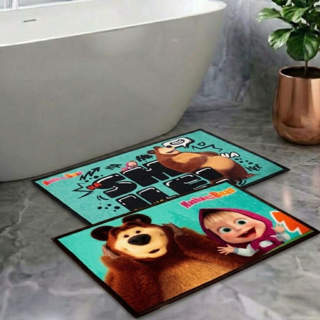 Masha & The Bear Anti - Slip Bathmat – Set of 2 – "Smiles, Giggles & Good Times" by Athom Living - Athom Living