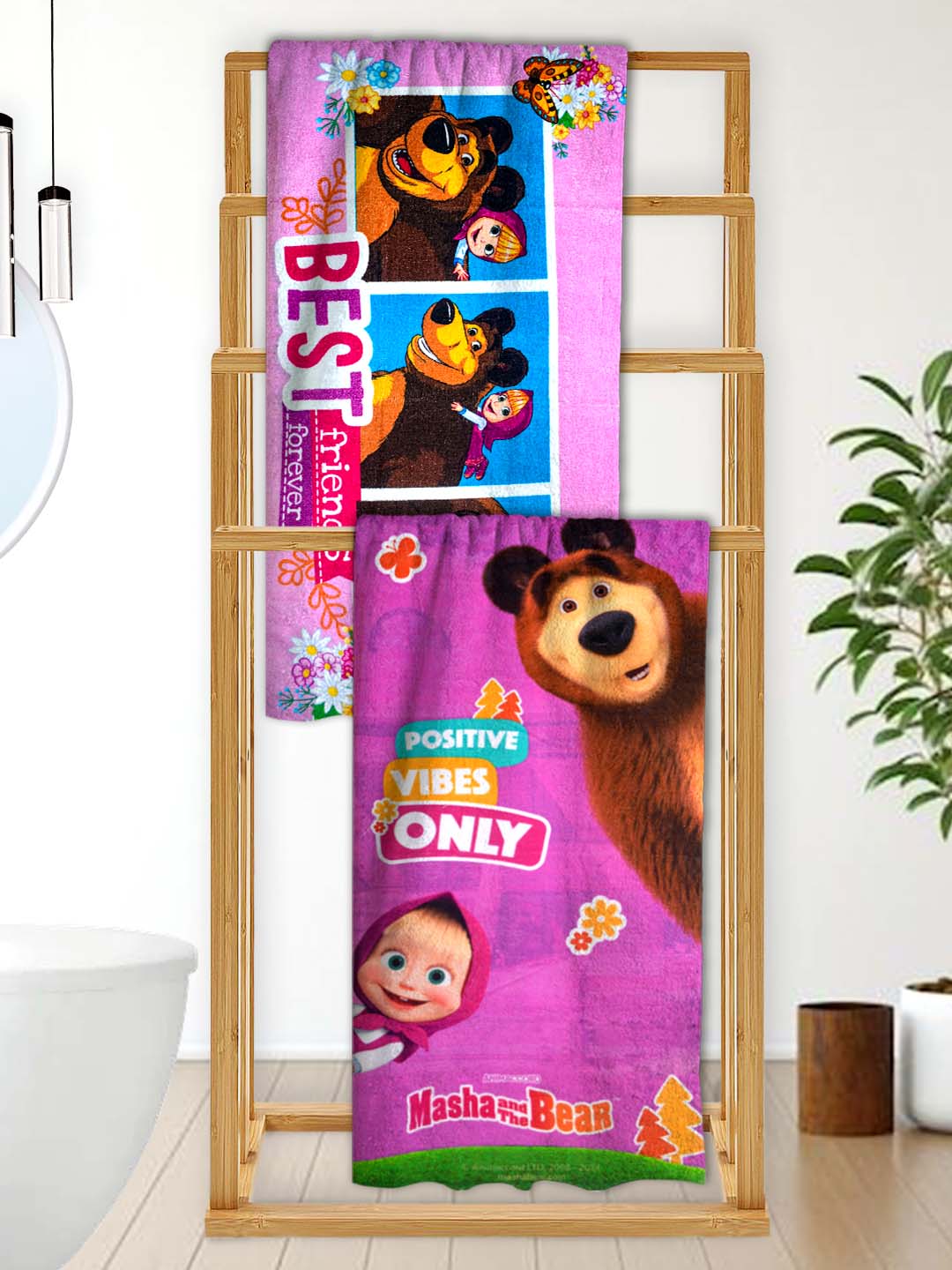 Masha & The Bear Kids Bath Towel Pack of 2 - Soft & Premium Quality by Athom Living - Athom Living