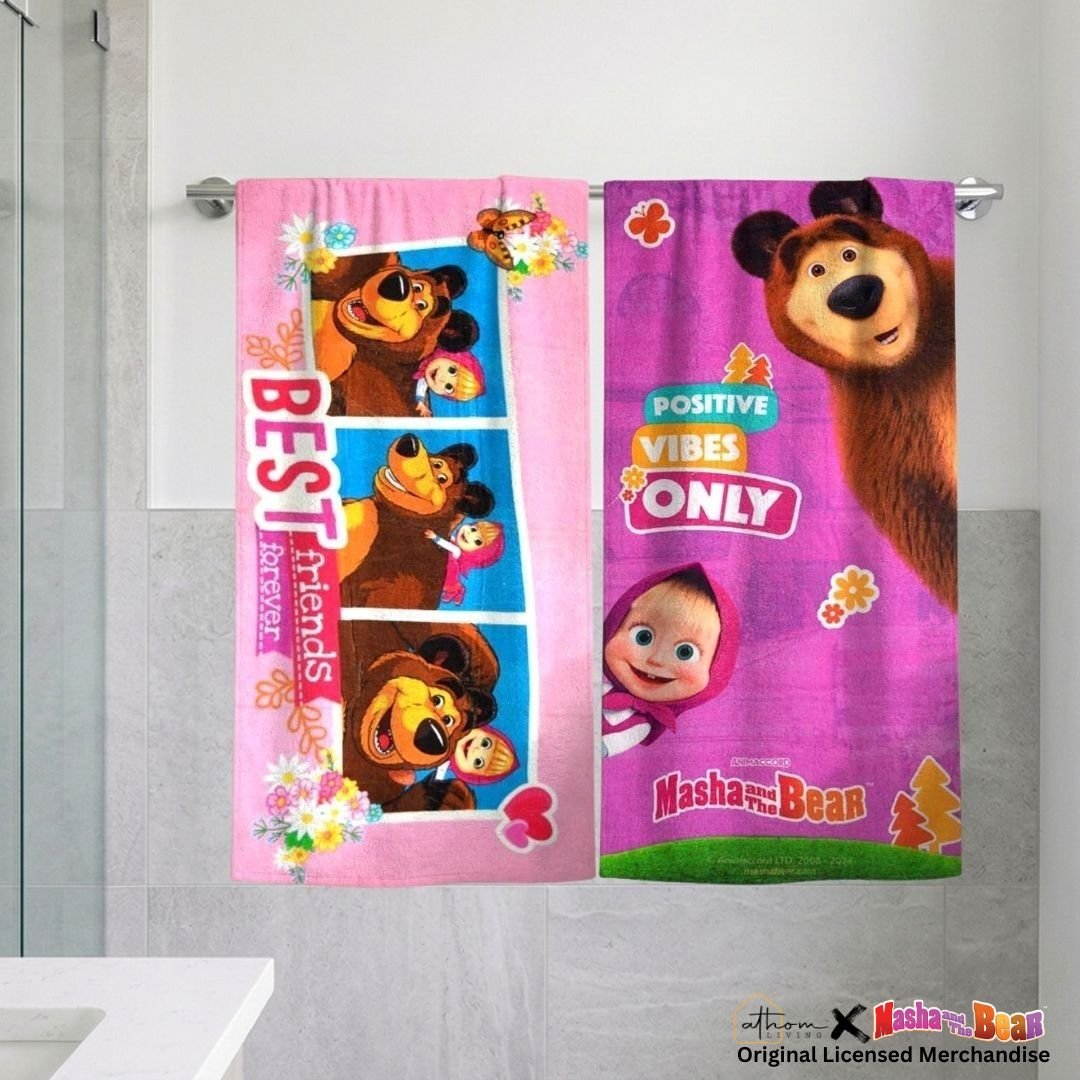 Masha & The Bear Kids Bath Towel Pack of 2 - Soft & Premium Quality by Athom Living - Athom Living