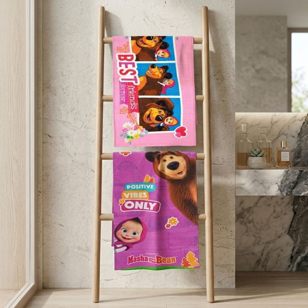 Masha & The Bear Kids Bath Towel Pack of 2 - Soft & Premium Quality by Athom Living - Athom Living
