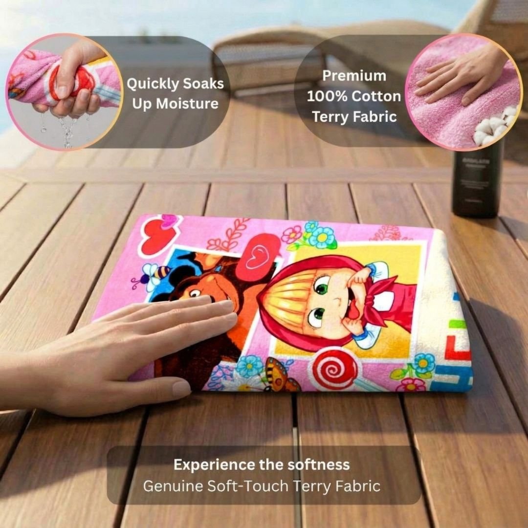 Masha & The Bear Kids Pink Bath Towel Premium Quality Athom Living - Athom Living