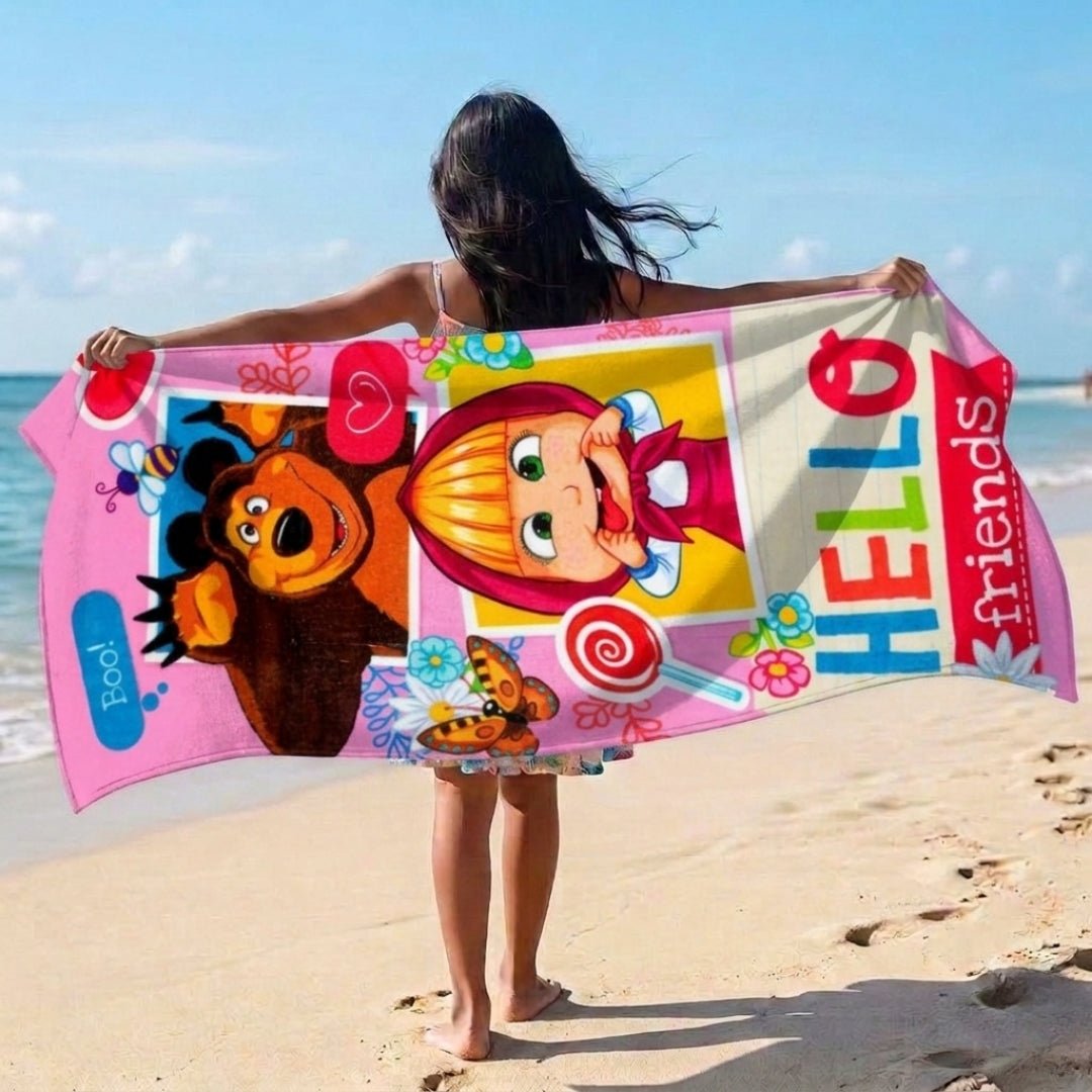 Masha & The Bear Kids Pink Bath Towel Premium Quality Athom Living - Athom Living
