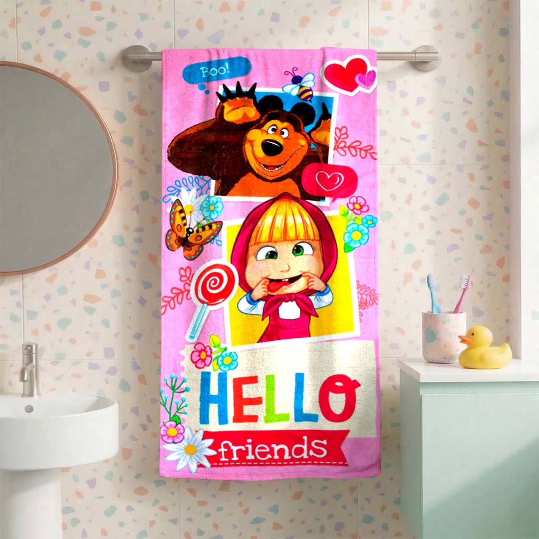 Masha & The Bear Kids Pink Bath Towel Premium Quality Athom Living - Athom Living