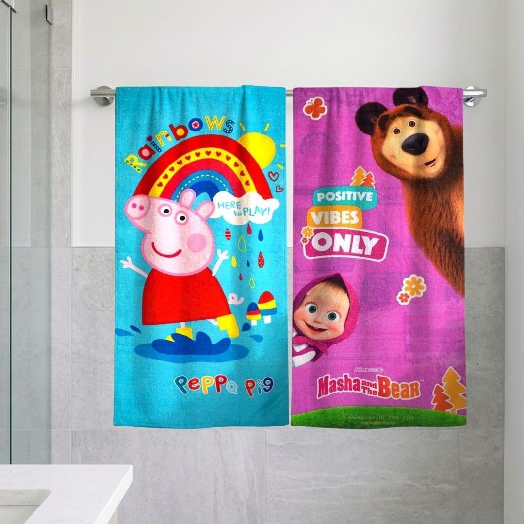 Masha & The Bear with Peppa Pig Kids Bath Towel Pack of 2 by Athom Living - Athom Living