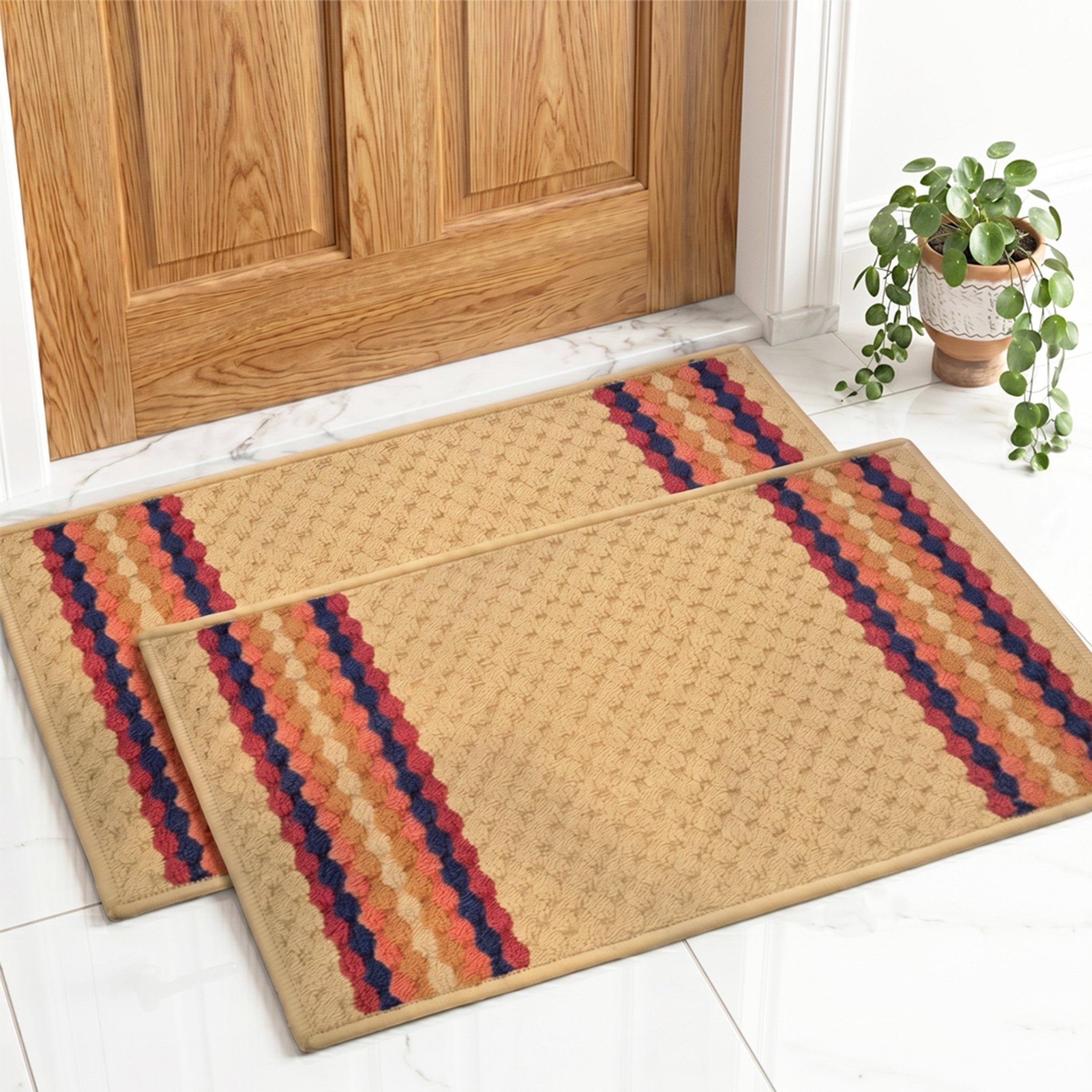 Maxmin Beige Color Anti Slip Doormat Set of 2 by Athom Living - Athom Living