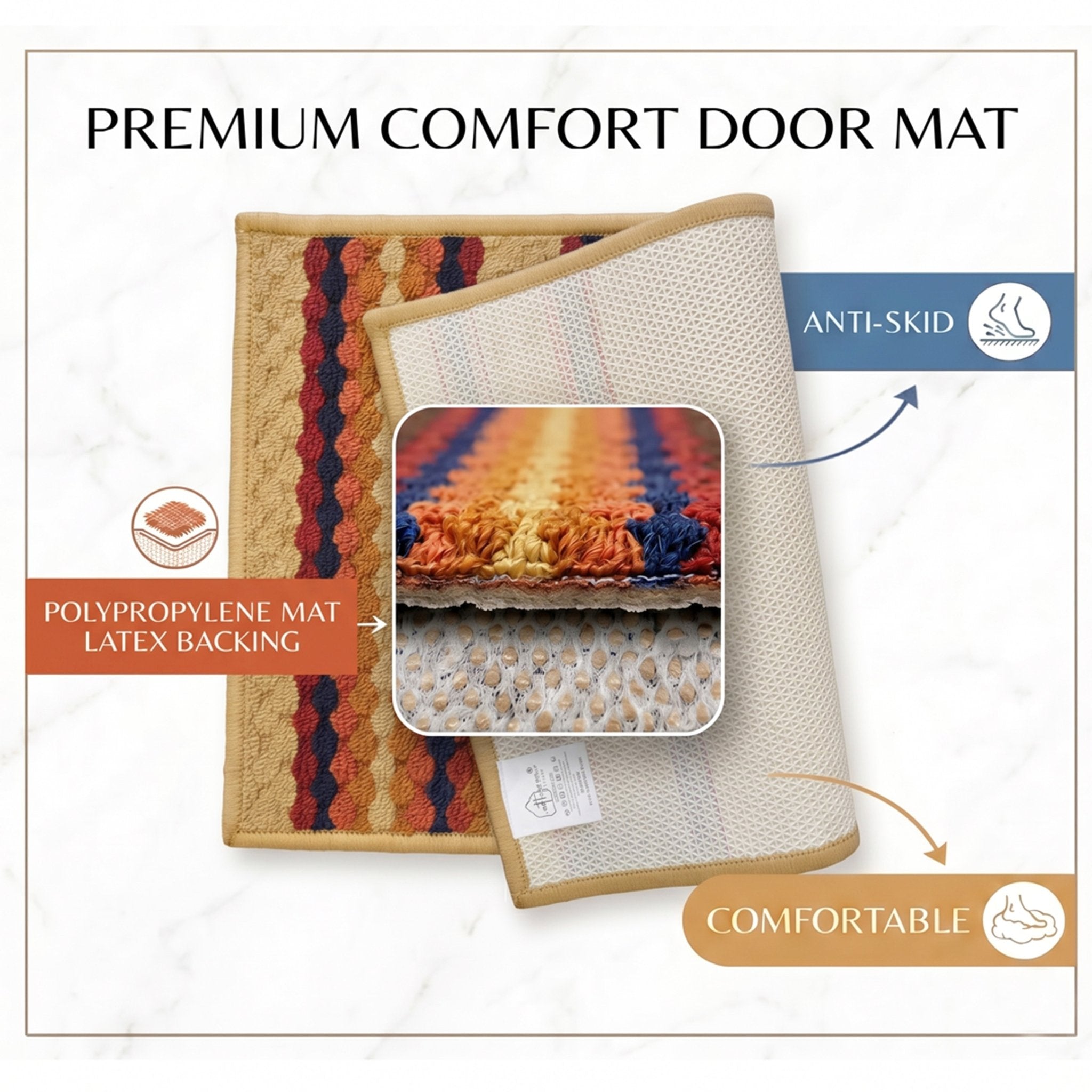 Maxmin Beige Color Anti Slip Doormat Set of 2 by Athom Living - Athom Living