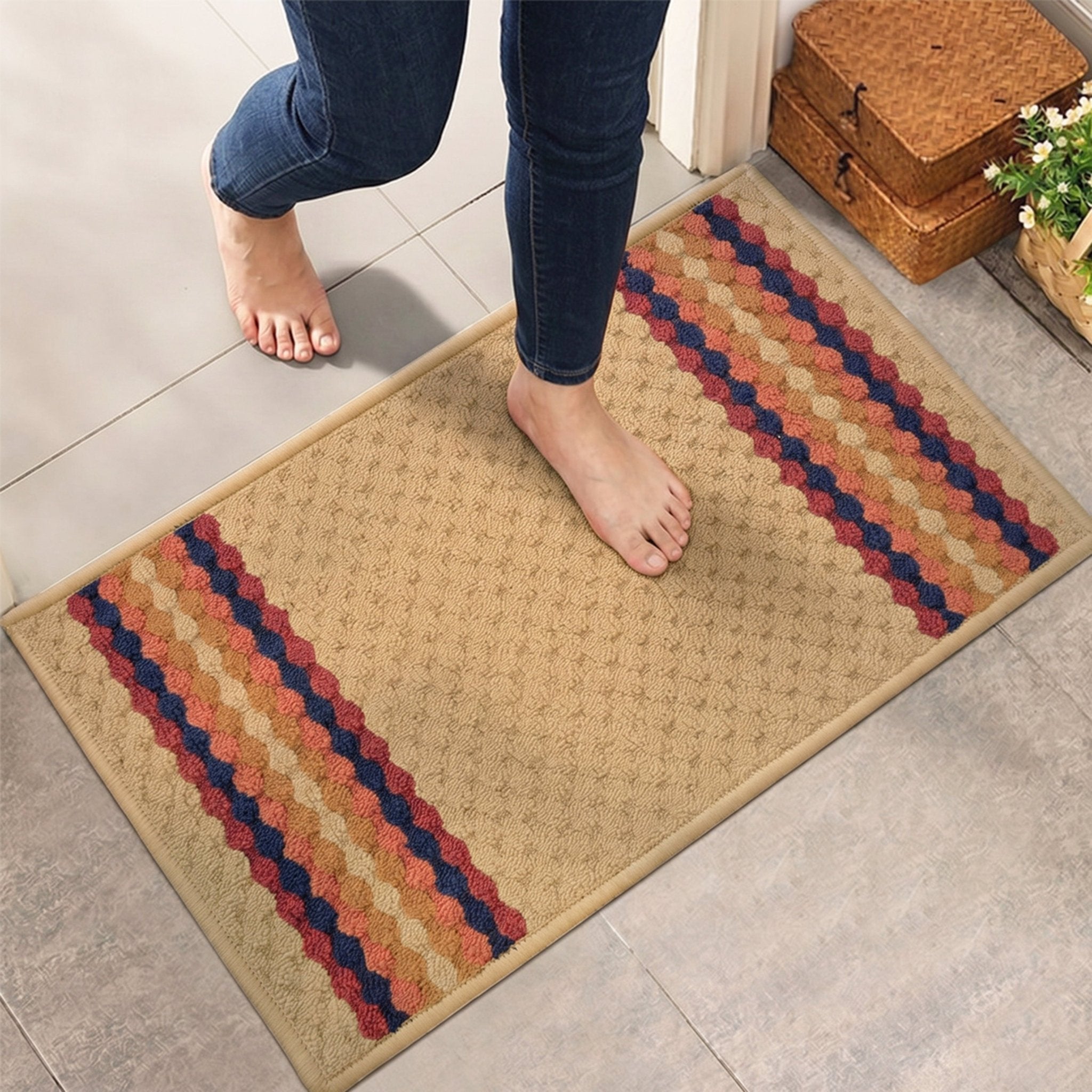 Maxmin Beige Color Anti Slip Doormat Set of 2 by Athom Living - Athom Living