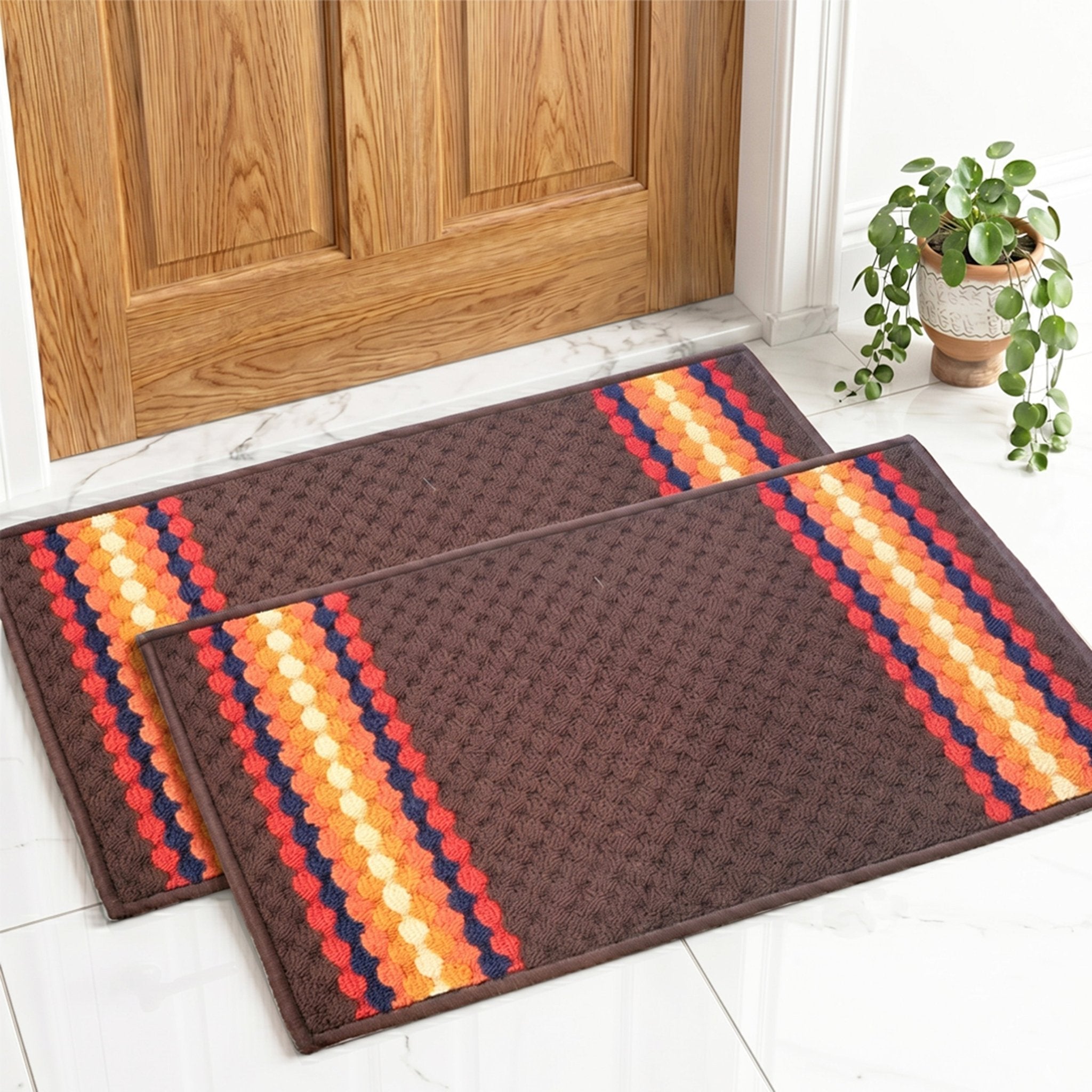 Maxmin Brown Color Anti Slip Doormat Set of 2 by Athom Living - Athom Living