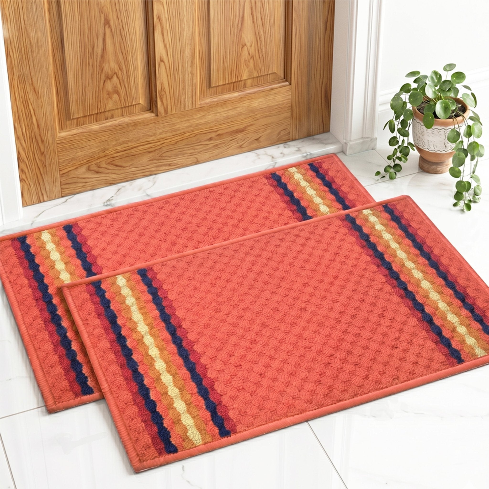 Maxmin Coral Color Anti Slip Doormat Set of 2 by Athom Living - Athom Living