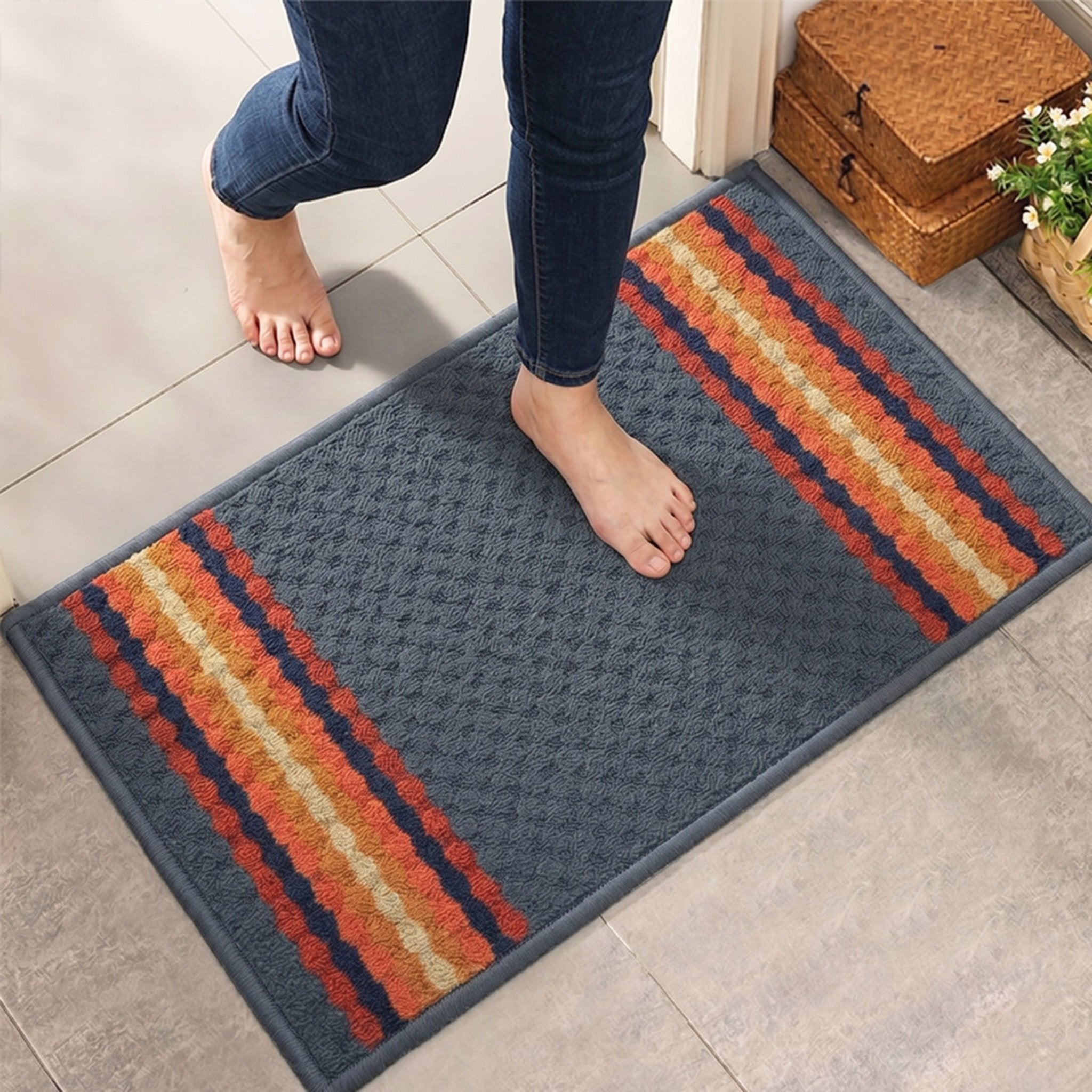 Maxmin Grey Color Anti Slip Doormat Set of 2 by Athom Living - Athom Living