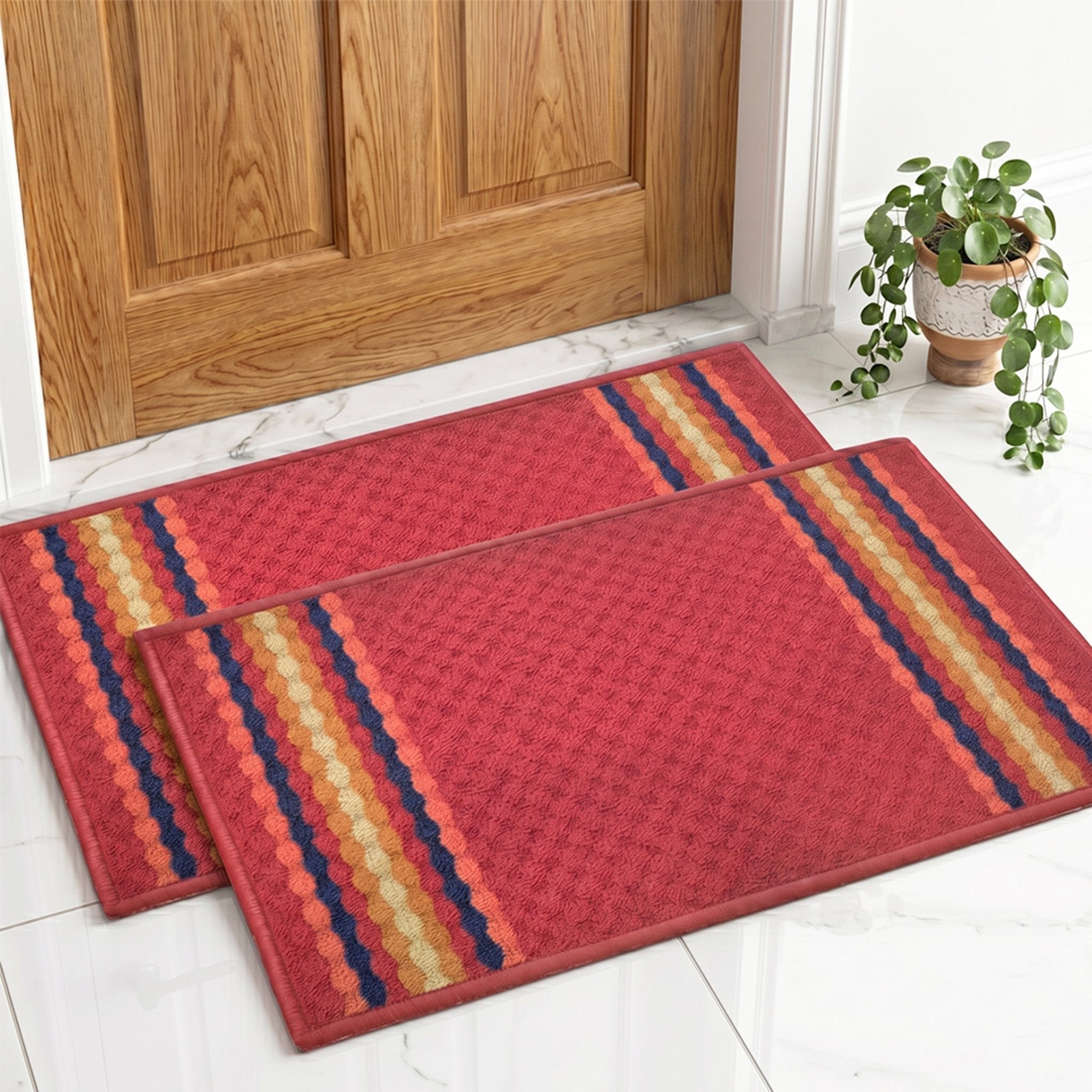 Maxmin Maroon Color Anti Slip Doormat Set of 2 by Athom Living - Athom Living