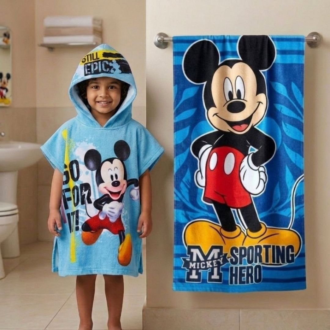 Mickey Blue Kids Hooded and Bath Towel Combo by Athom Living - Athom Living