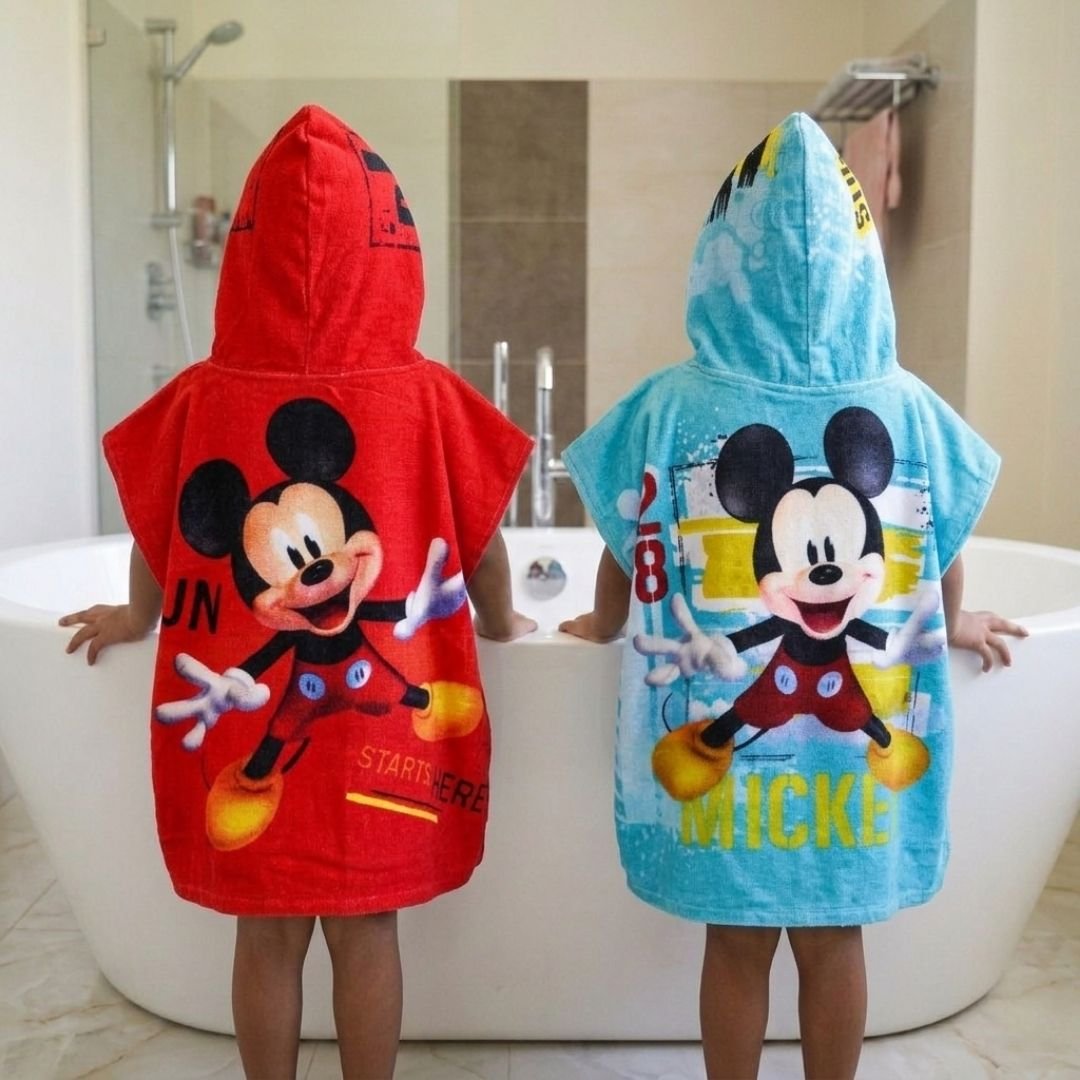 Mickey Hooded Poncho Kids Towels Combo Set of 2 by Athom Living - Athom Living