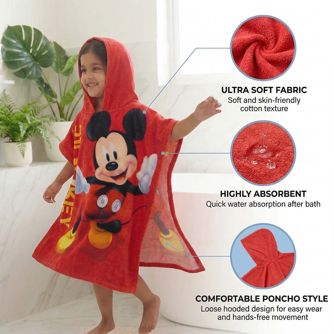 Mickey Hooded Poncho Kids Towels Combo Set of 2 by Athom Living - Athom Living