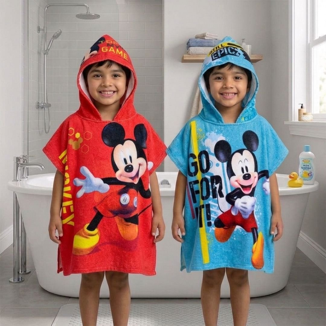 Mickey Hooded Poncho Kids Towels Combo Set of 2 by Athom Living - Athom Living