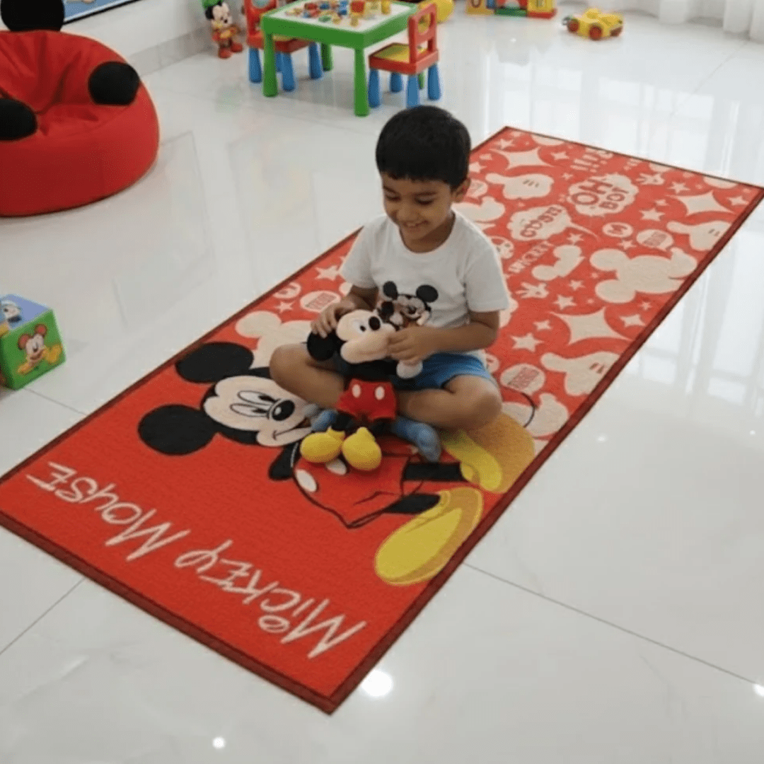 Mickey Mouse Kids Bath Towel and Kids Runner Carpet Combo Pack of 2 by Athom Living - Athom Living