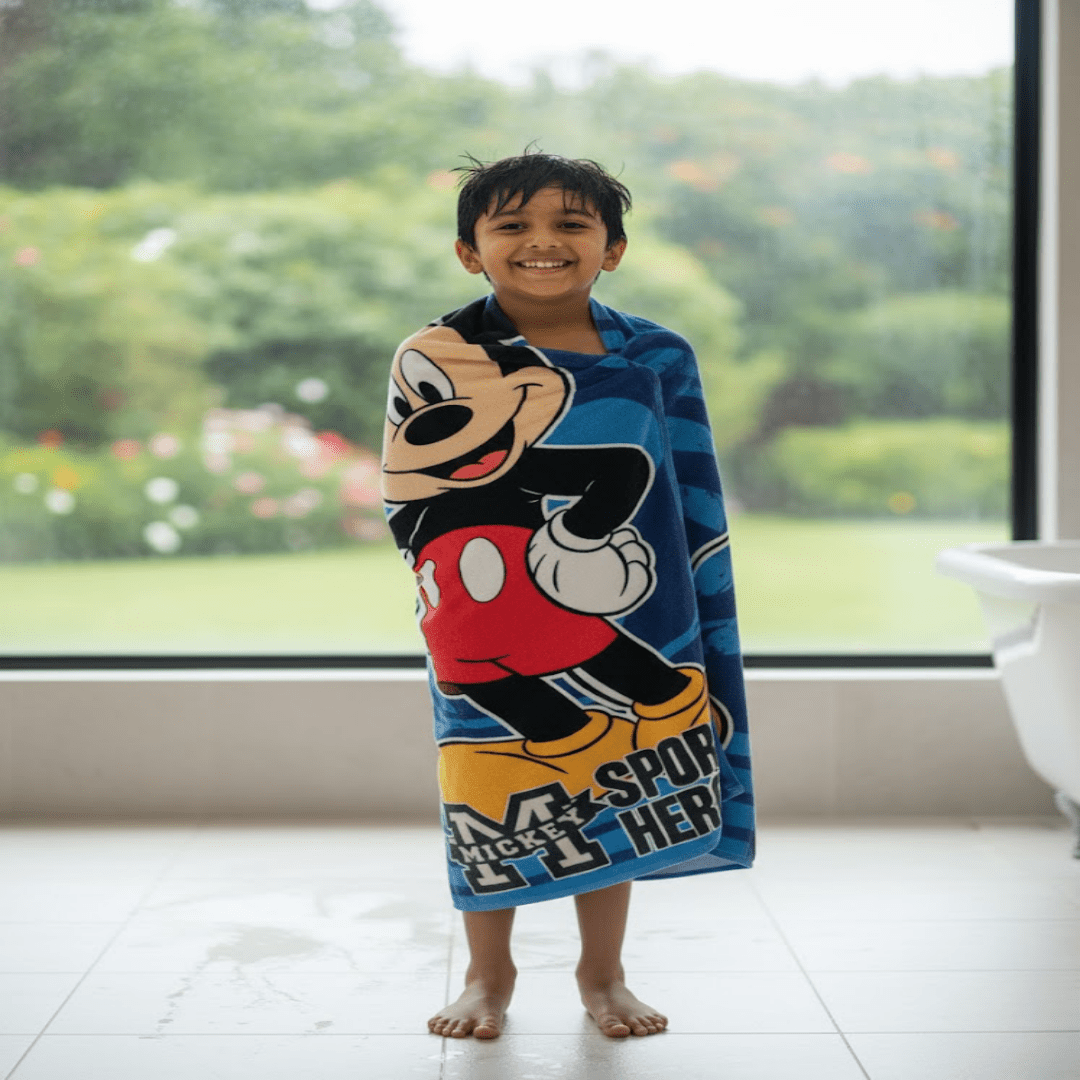 Mickey Mouse Kids Bath Towel and Kids Runner Carpet Combo Pack of 2 by Athom Living - Athom Living