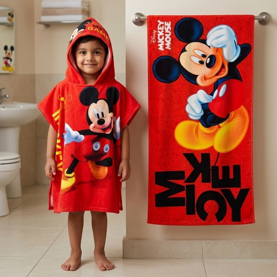 Mickey Mouse Kids Hooded and Bath Towel Combo by Athom Living - Athom Living