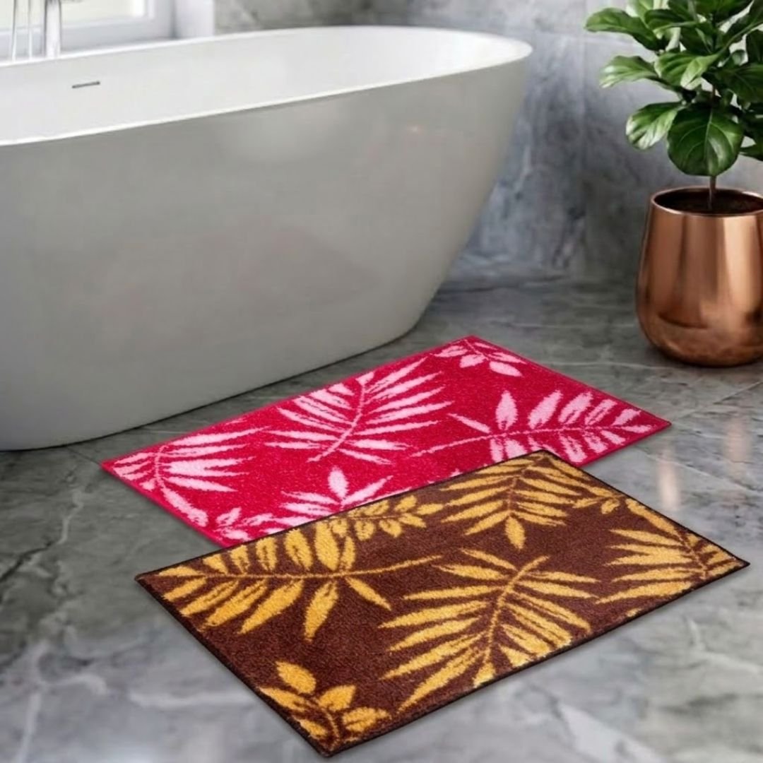Micro Designer Pink & Brown Soft Anti - Slip Bath Mat Set of 2 by Athom Living - Athom Living