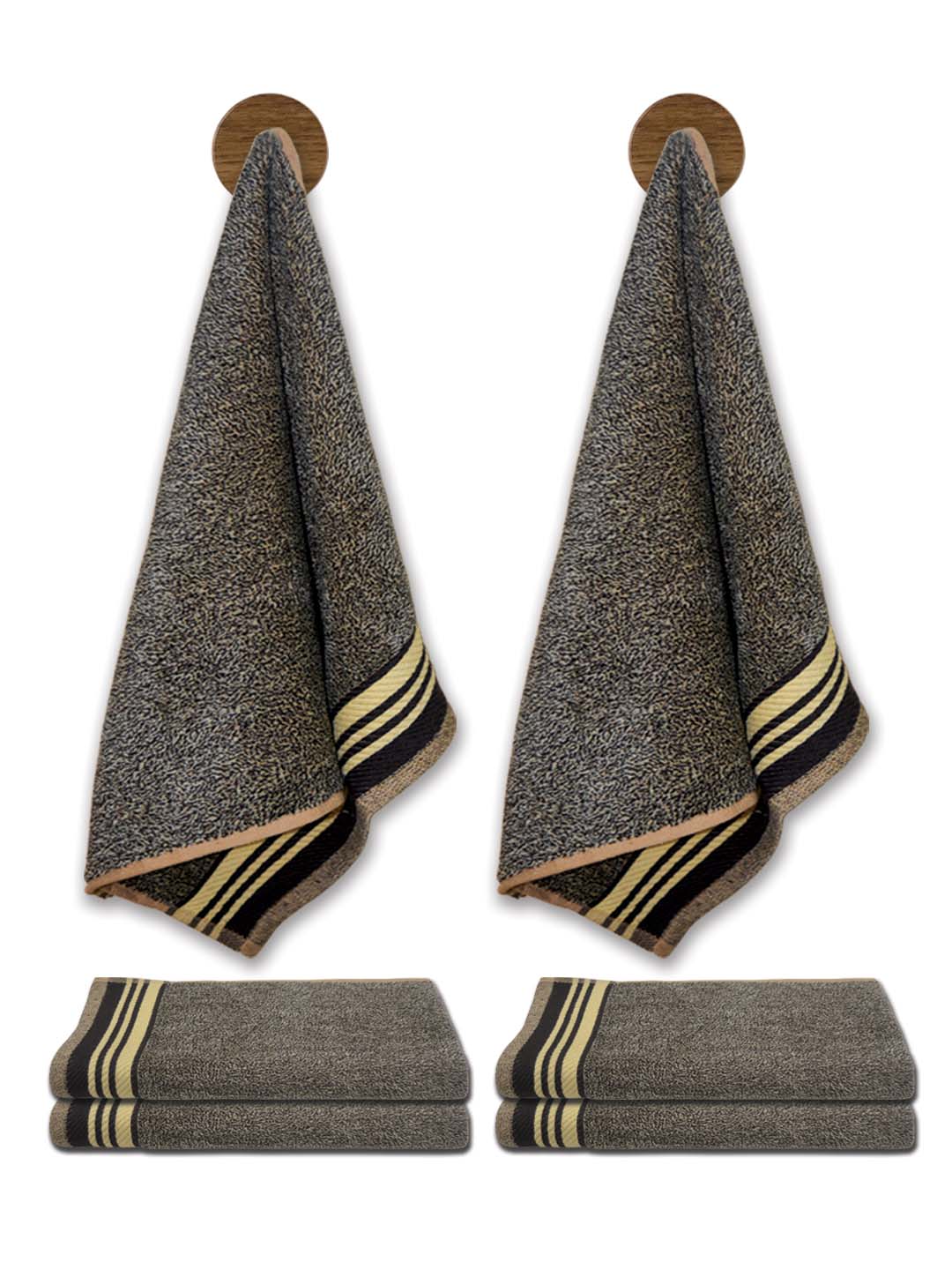 Milange Brown Color Soft Cotton Hand Towels - Pack of 6 by Athom Living - Athom Living