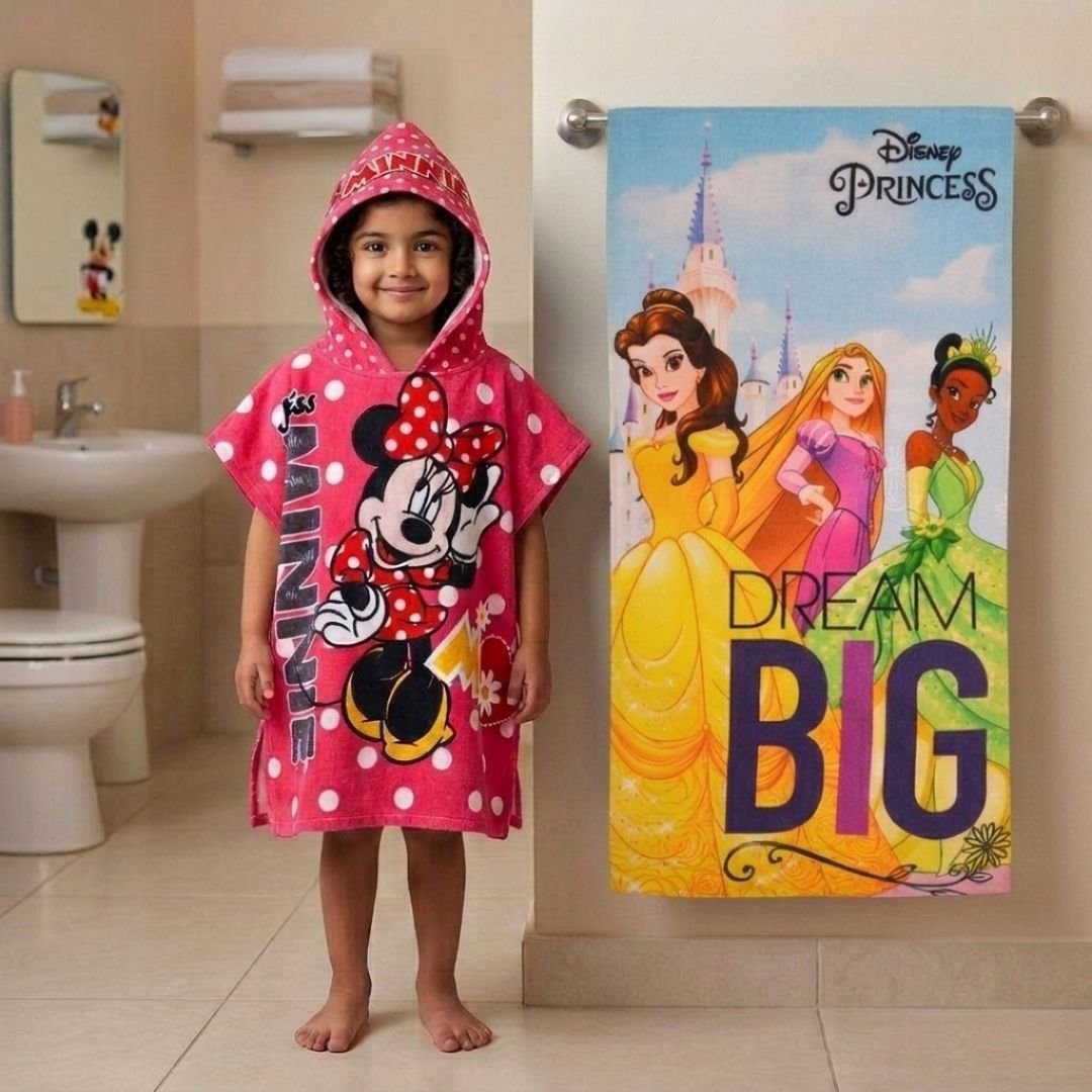Minnie Red Kids Hooded and Disney Princess Bath Towel Combo by Athom Living - Athom Living