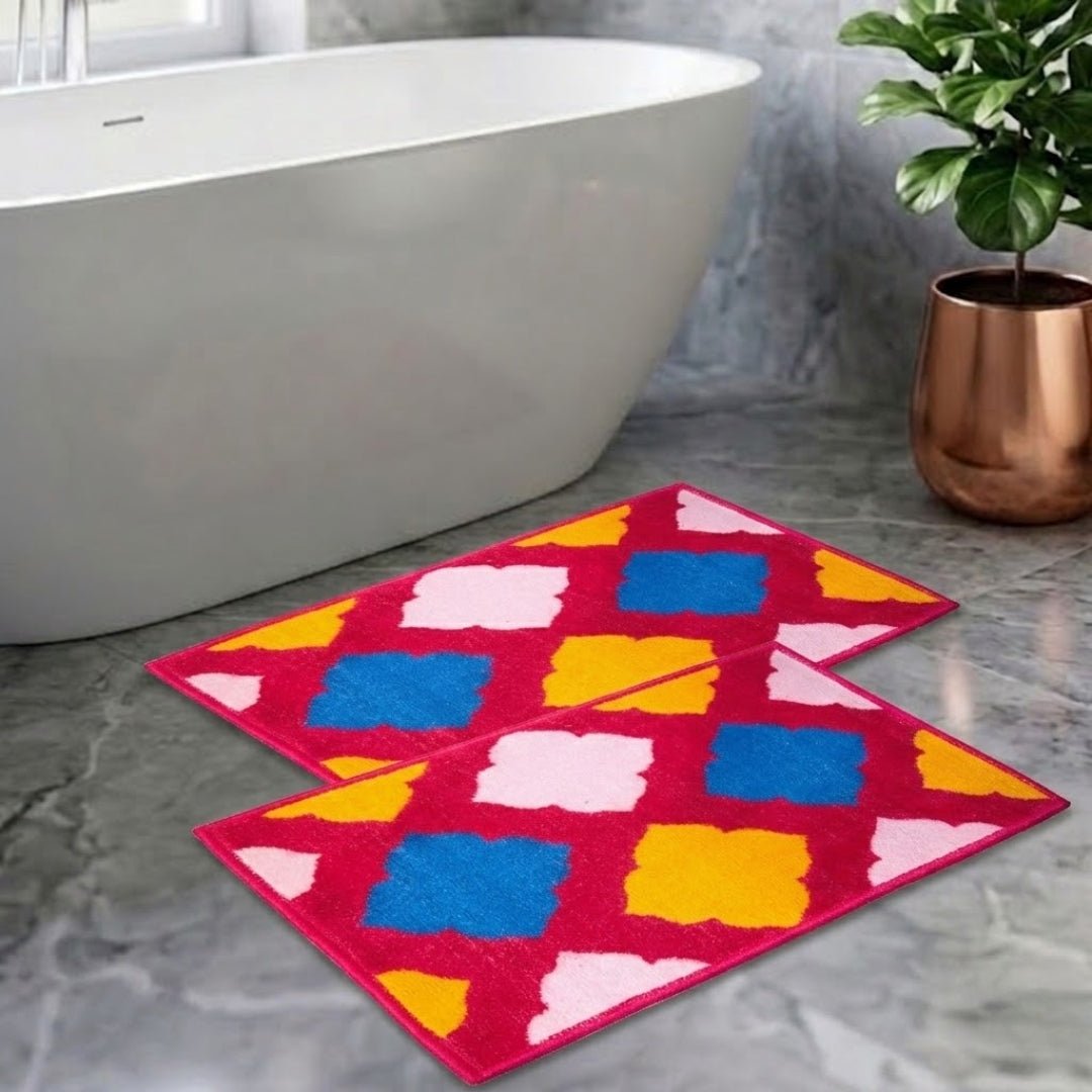 Multi Micro Designer Soft Anti Slip Bath Mat Set of 2 by Athom Living - Athom Living