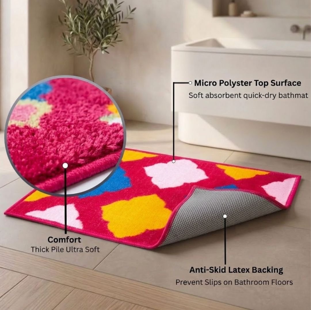 Multi Micro Designer Soft Anti Slip Bath Mat Set of 2 by Athom Living - Athom Living
