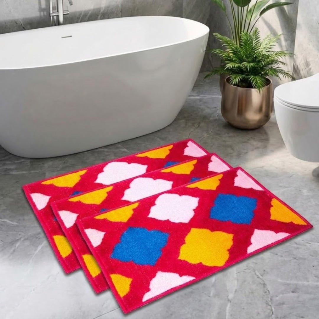 Multi Micro Designer Soft Anti Slip Bath Mat Set of 3 by Athom Living - Athom Living
