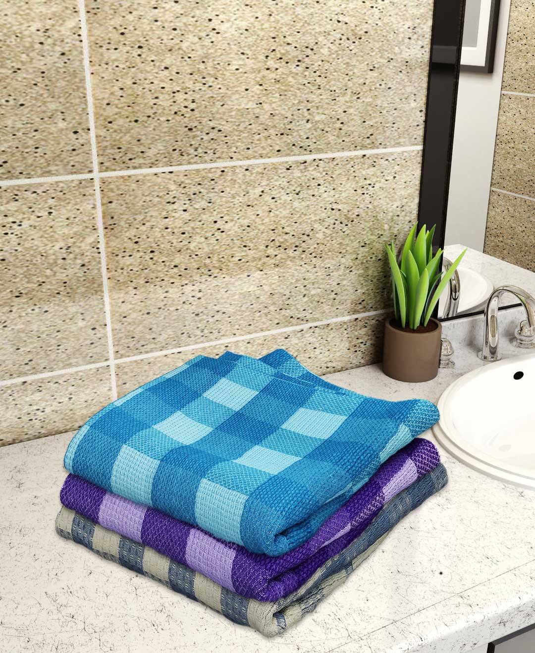 Multicolor Light weight Premium Cotton Bath Towel (Pack of 3) by Athom Living - Athom Living
