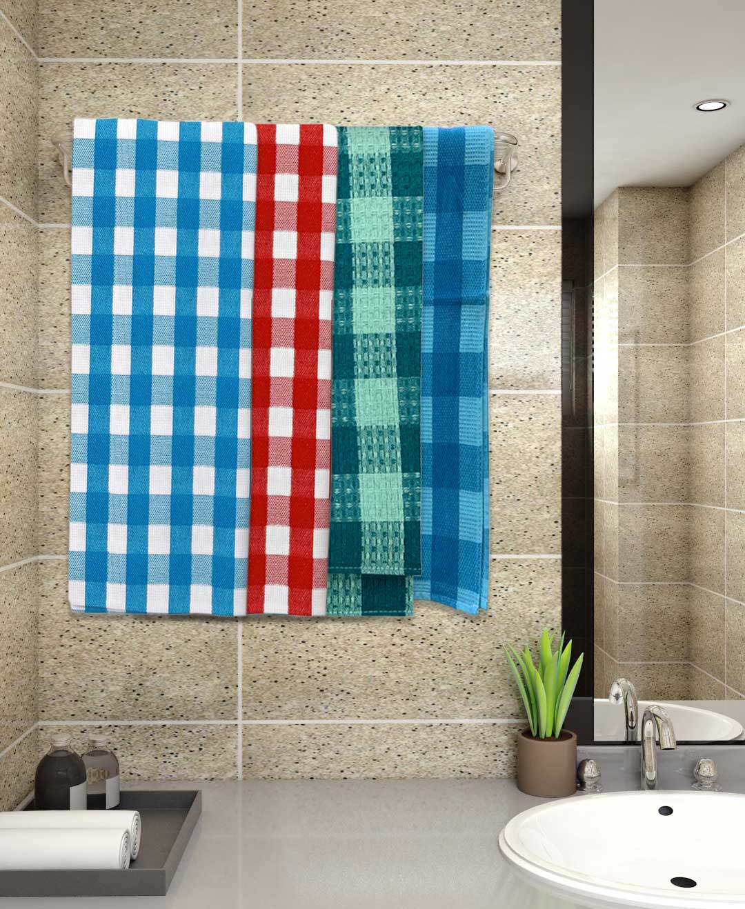 Multicolor Light weight Premium Cotton Bath Towel (Pack of 4) by Athom Living - Athom Living