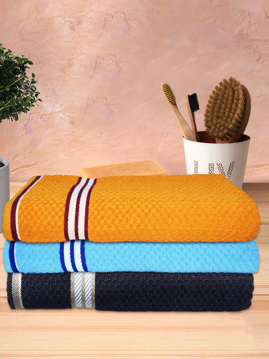Multicolor Popcorn Textured Solid Bath Towel (Pack of 3) by Athom Living - Athom Living