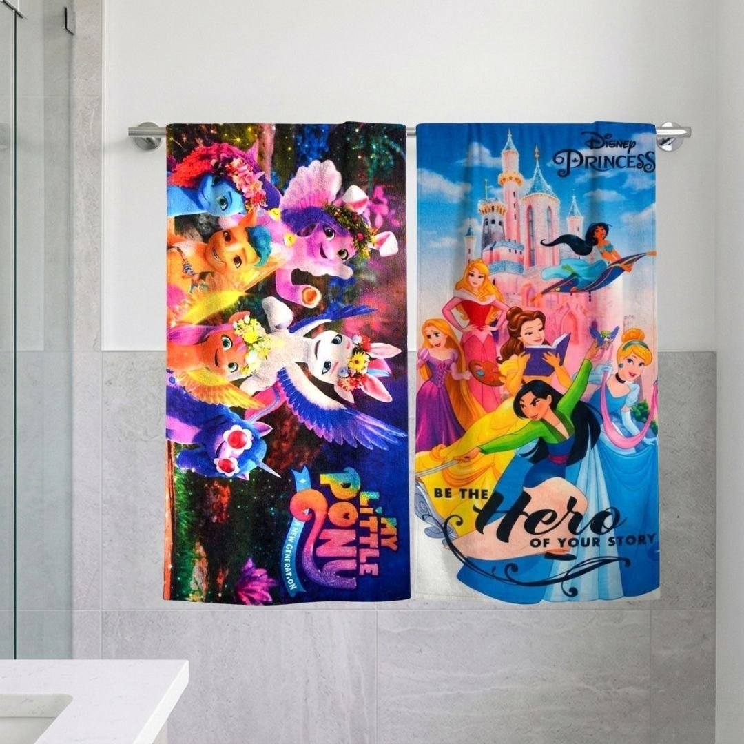 My Little Pony with Disney Princess Themed Kids Bath Towel Pack of 2 by Athom Living - Athom Living