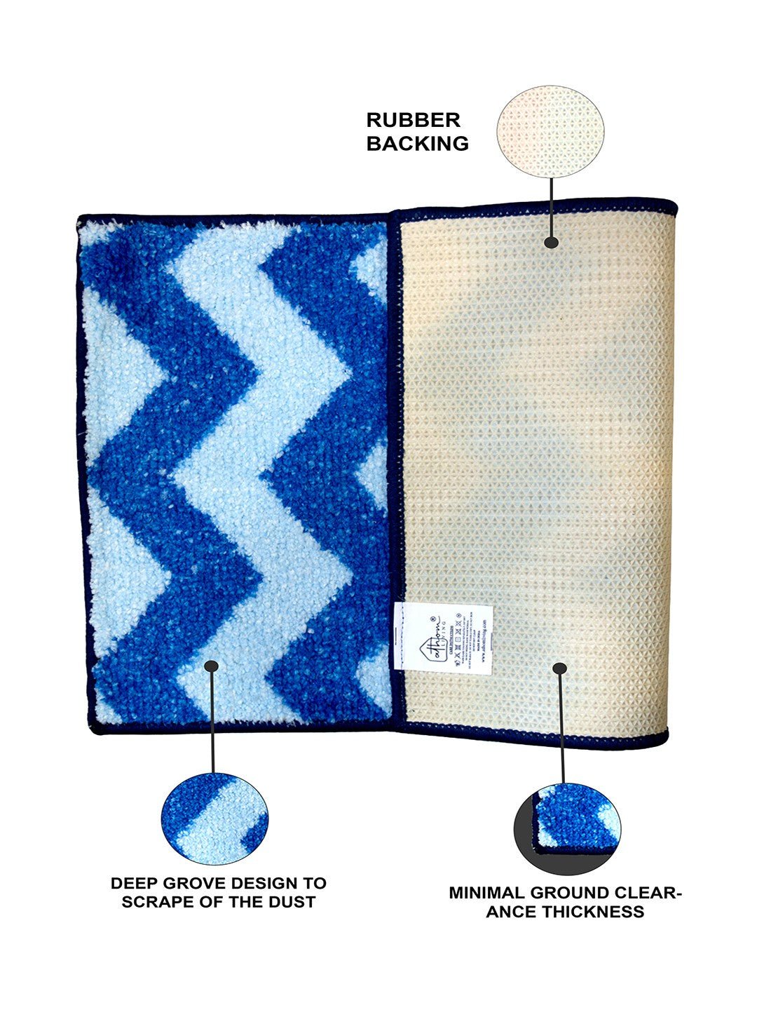 Navy Blue Micro Designer Soft Anti Slip Bath Mat by Athom Living - Athom Living