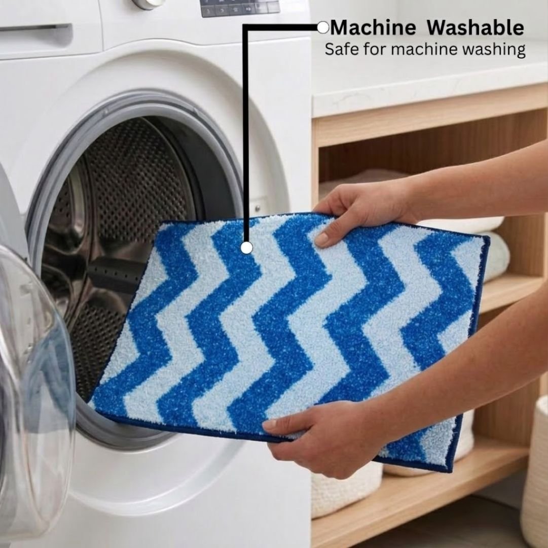 Navy Blue Micro Designer Soft Anti Slip Bath Mat by Athom Living - Athom Living