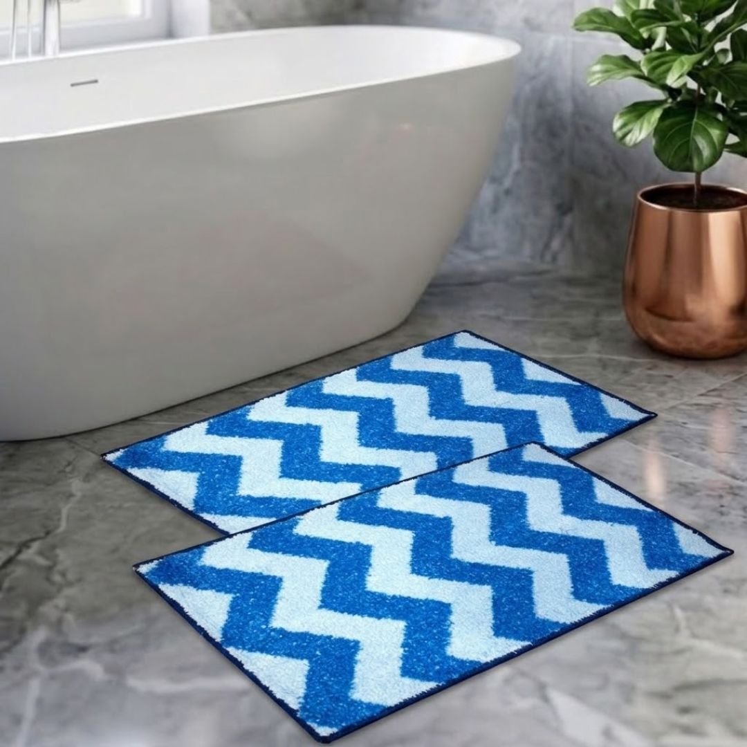 Navy Blue Micro Designer Soft Anti Slip Bath Mat Set of 2 by Athom Living - Athom Living
