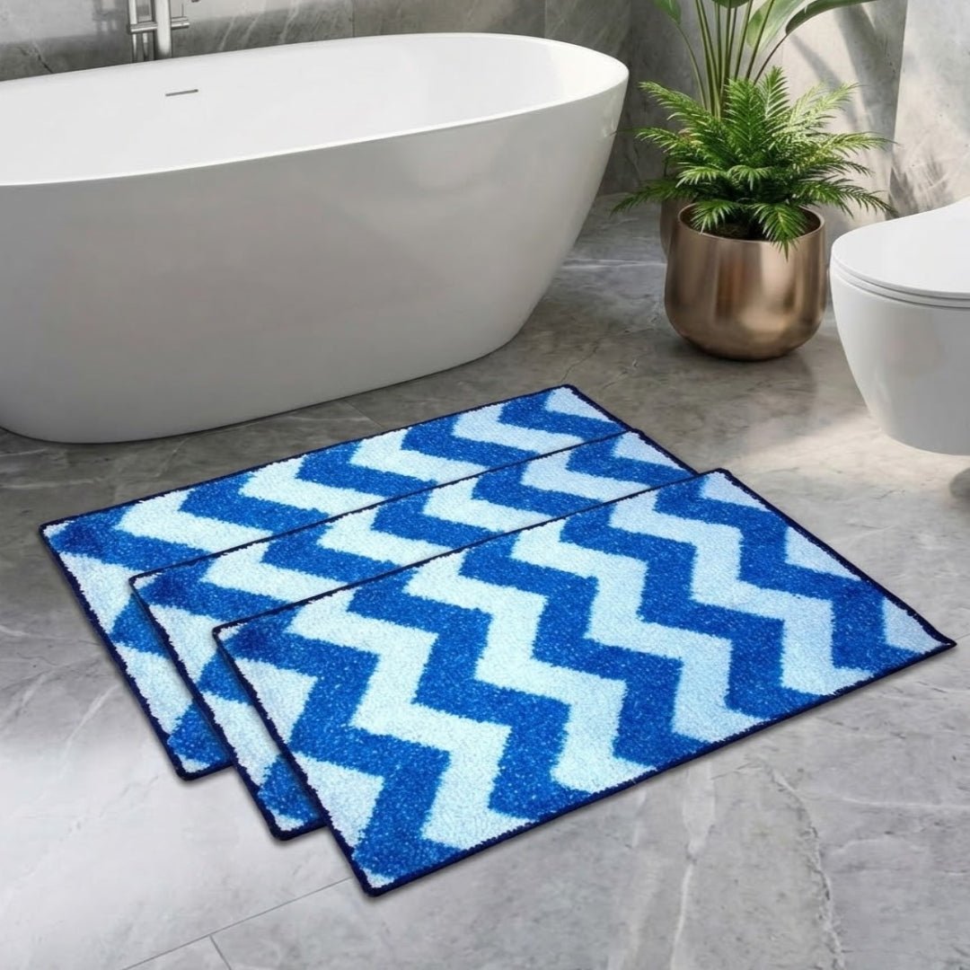 Navy Blue Micro Designer Soft Anti Slip Set of 3 by Athom Living - Athom Living