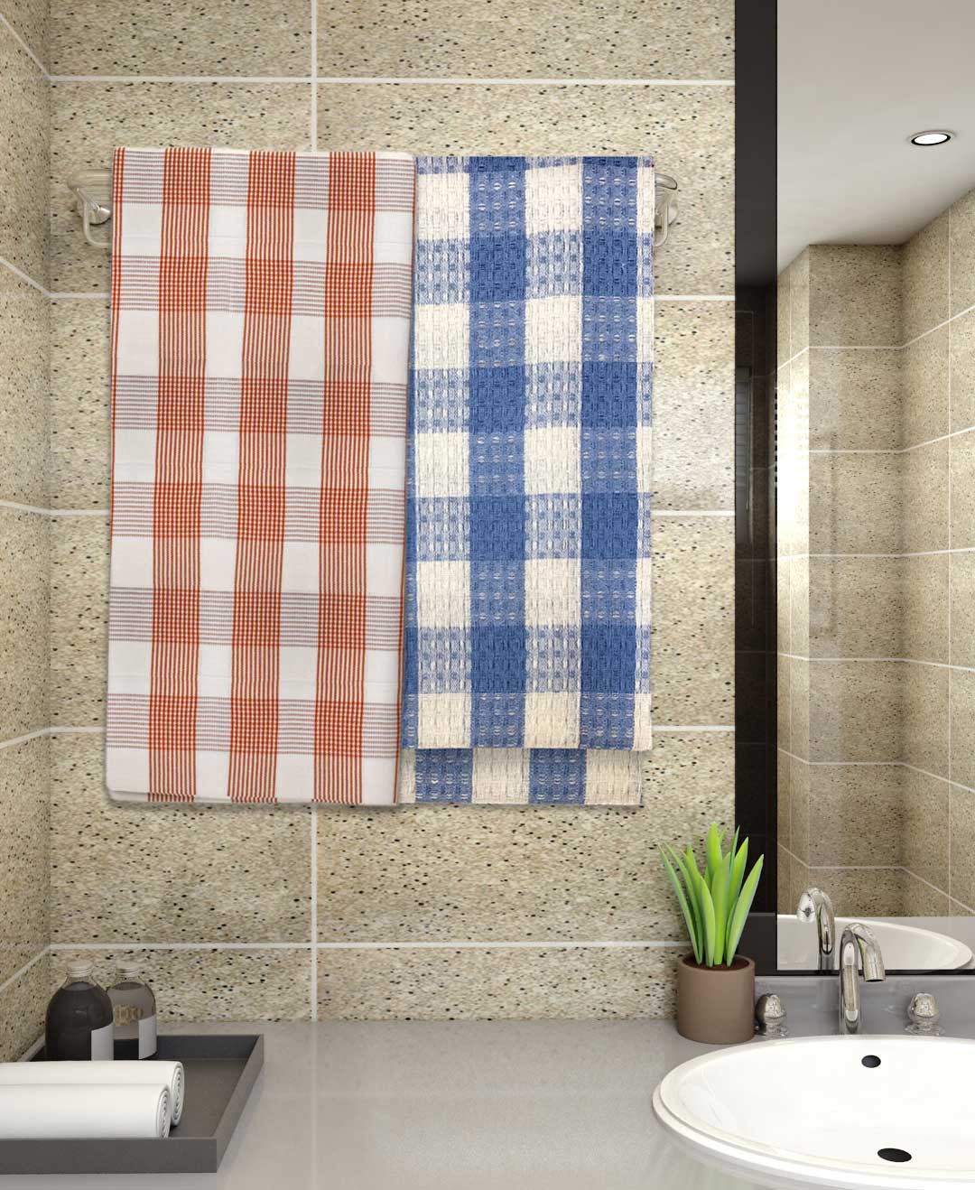 Orange & Blue Light weight Premium Cotton Bath Towel (Pack of 2) by Athom Living - Athom Living